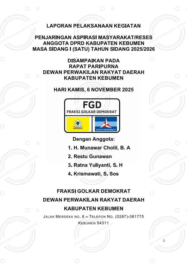 Laporan Reses Fraksi Golkar Demokrat Masa Persidangan I Tahun Sidang 2025–2026